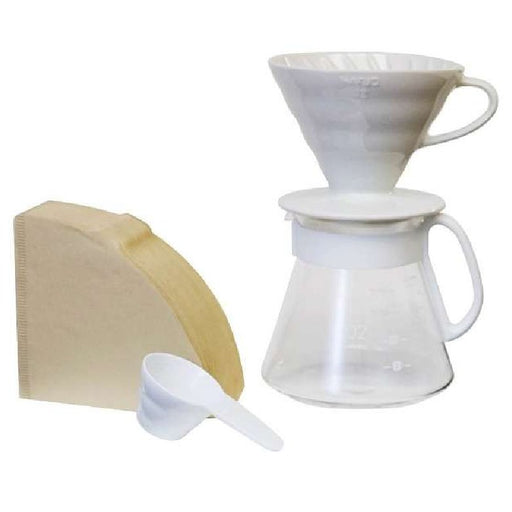 Hario V60 Ceramic Pour Over Set - White, simple, Hario - Barista Warehouse