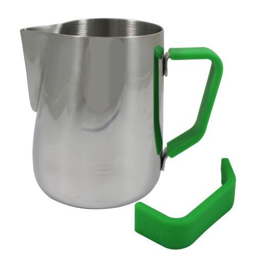 Rhino Milk Pitcher Green Grip, Milk Jugs, Rhino - Barista Warehouse